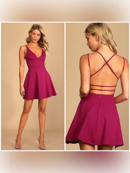 Lulus Dresses & Skirts - Lulus Believe in Love Magenta Backless Skater Dress Size S NWT
